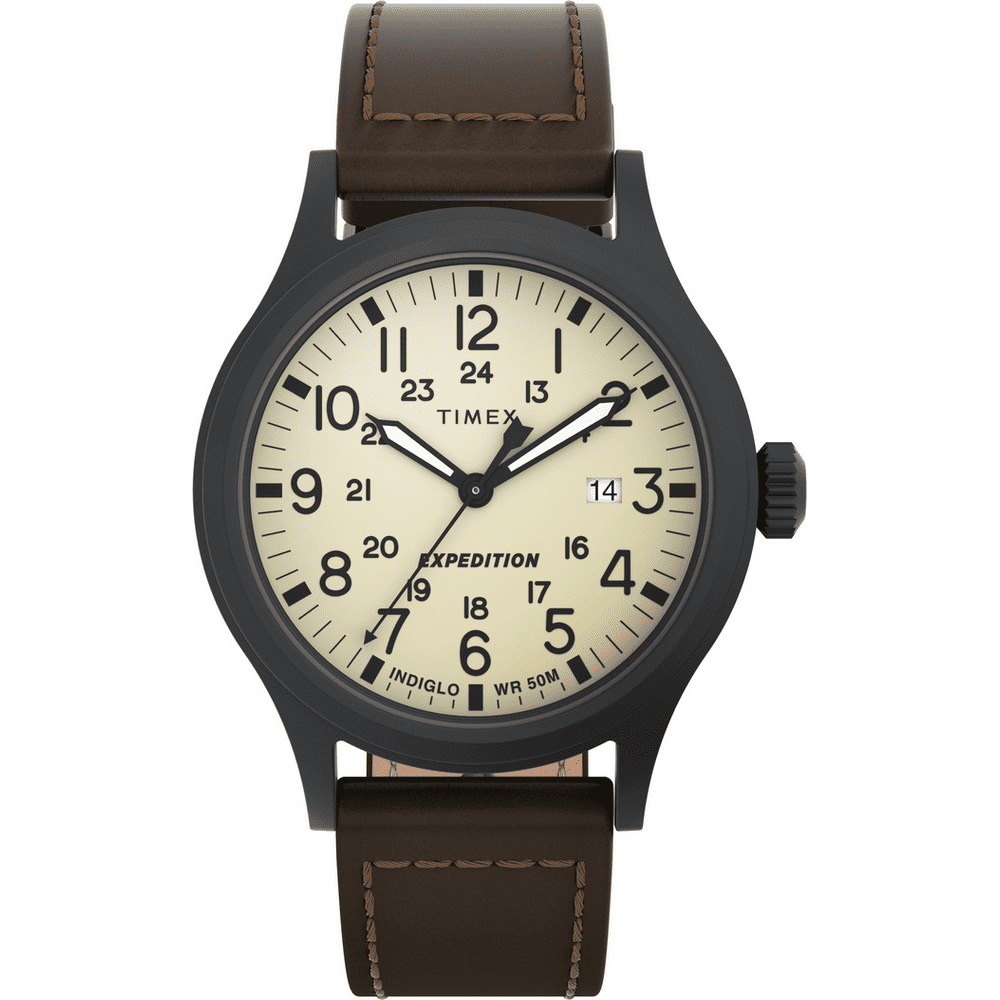 Timex Timex Men's Expedition Scout 40mm Watch Cream Dial Black Case & Brown Leather Strap