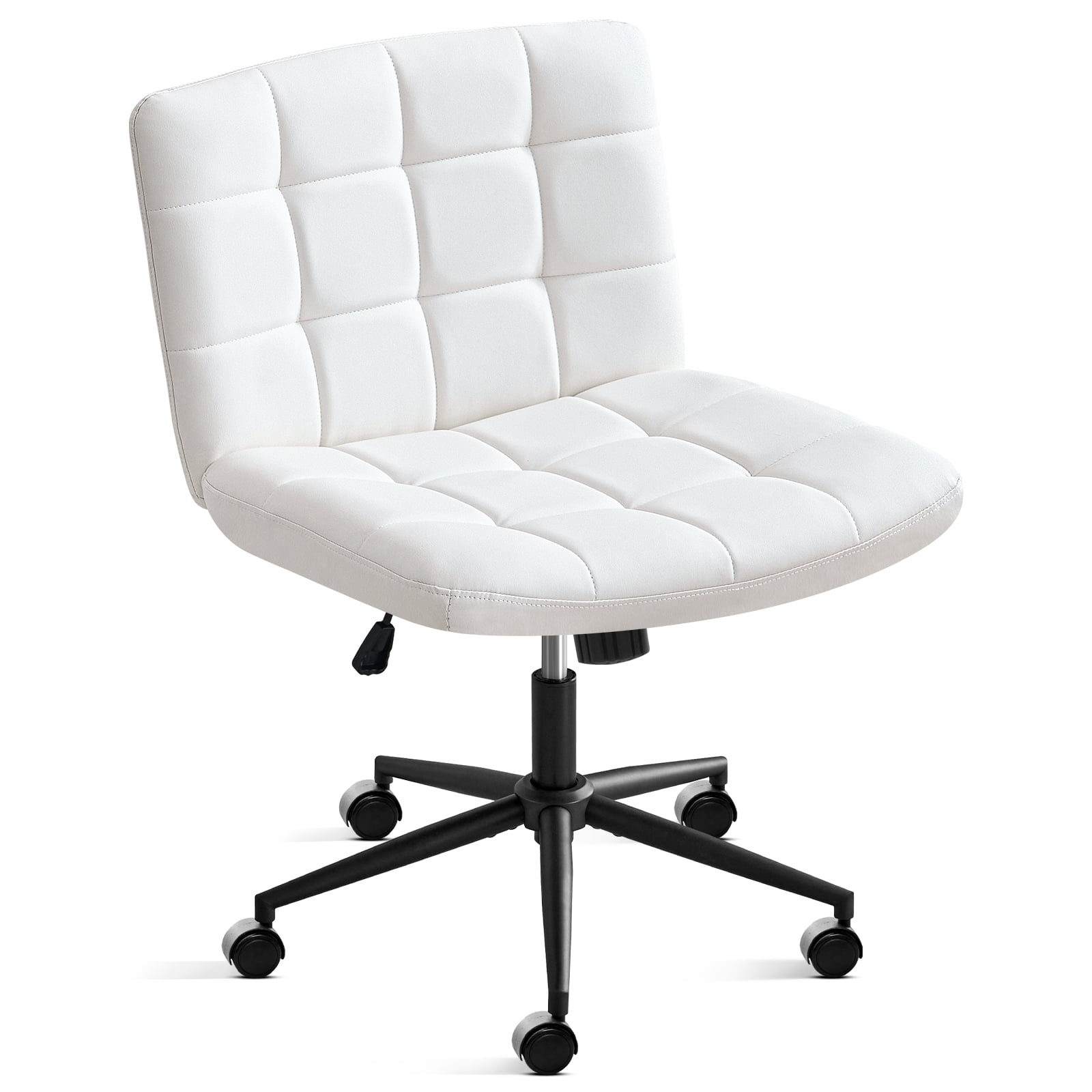 Furniliving Home Office Desk Chairs with Wheels Wide Desk Chair Mid Back Vanity Chair Modern Computer Desk Chair Swivel Accent Chair, PU-Ivorywhite