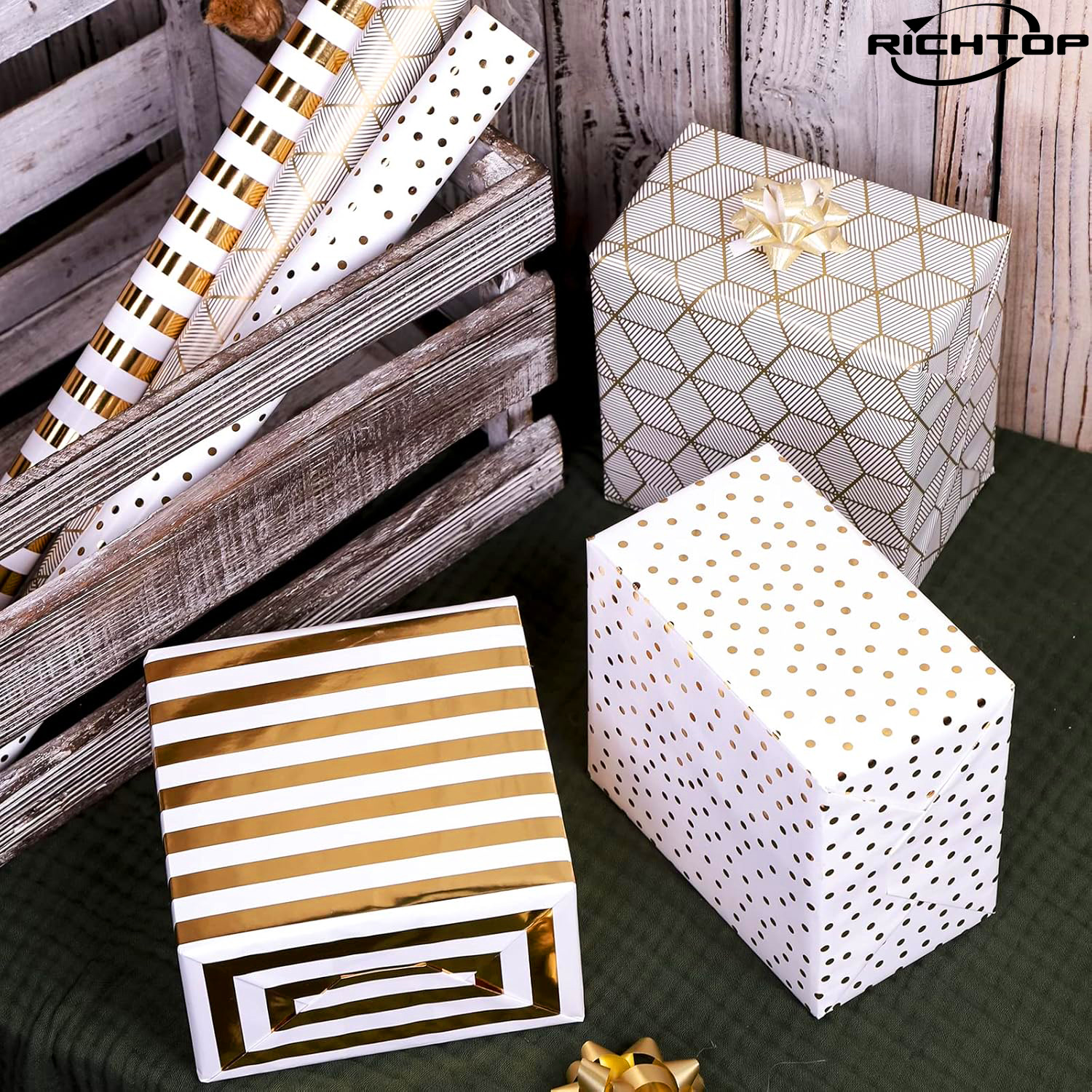 Richtop Gold & White Foil Wrapping Paper Rolls, 3-Pack photo 7
