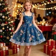 thumbnail image 5 of Girls Mesh Princess Dresses Trendy Embroidery Flower Lace Bow Spaghetti Gown for Pageant Wedding Birthday Party Graduation Dance Prom Dark Blue 9-10 Years, 5 of 6