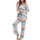 thumbnail image 1 of Traje de ocio para mujer, estampado a rayas de colores, cuello redondo, elástico, suelto, ropa de ocio para deportes diarios, color oscuro M, 1 of 6
