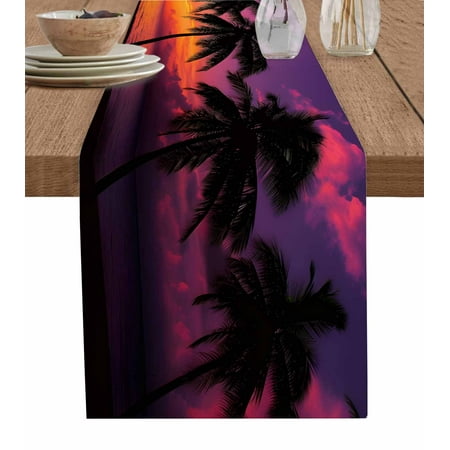 

Table Runner Summer Coconut Sunset Silhouette Gradient Beach Landscape Table Runners Dresser Scarves Holiday Kitchen Dining Table Decoration for Home Party Indoor 13x108 Inch