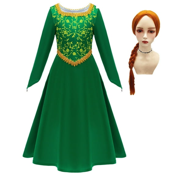 Little Girls Princess Ogre Halloween Costume Green Cosplay Dress Gown