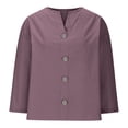 thumbnail image 5 of Summer Akafmk 3/4 Sleeve Shirts for Women,Summer Womens Button Up Top,New Solid Color V-neck Quarter Loose Cotton and Linen Top, 5 of 5