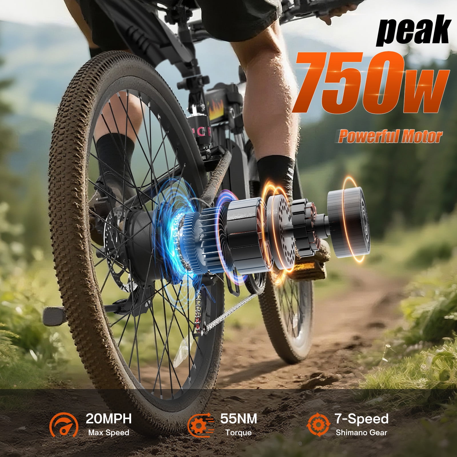 AIRWEST 26" Folding Electric Bike for Adults -Peak 750W Motor, 48V 374.4W Removable Battery, 7-Speed, Dual Suspension，Mountain E-Bike, UL2849