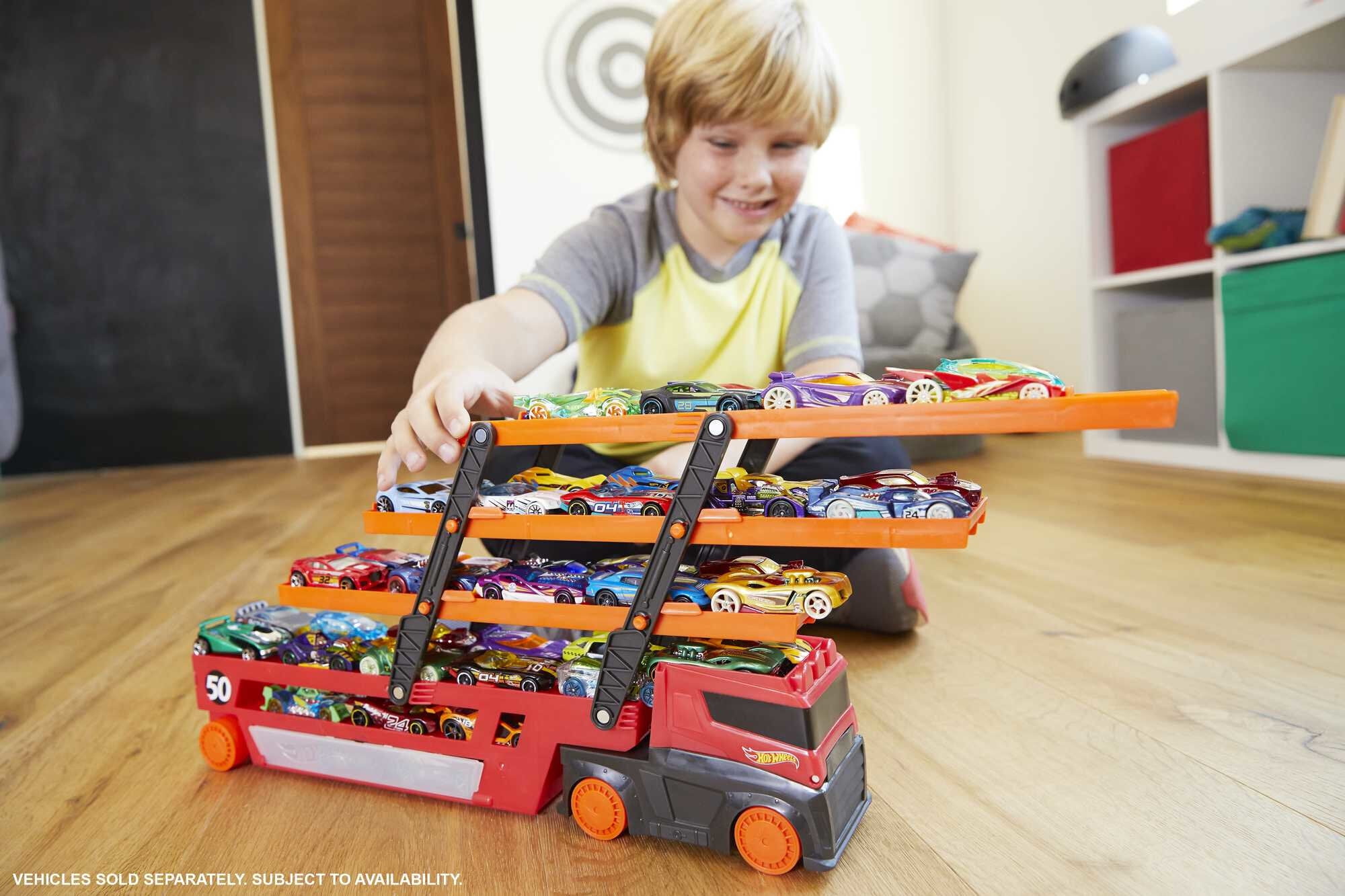 Hot Wheels Mega Hauler Truck 6 Level Expandable Car Holder Stores 50 1 64 Scale Toy Vehicles Walmart