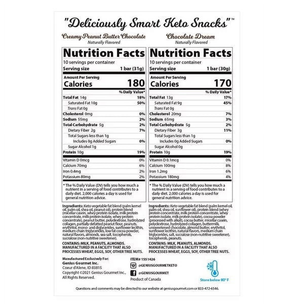 Genius Gourmet Keto Bar Variety 20 Count