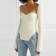 thumbnail image 3 of Blusa de punto de manga larga sin tirantes, color blanco, con dobladillo irregular para fiestas y compras, talla S, 3 of 8