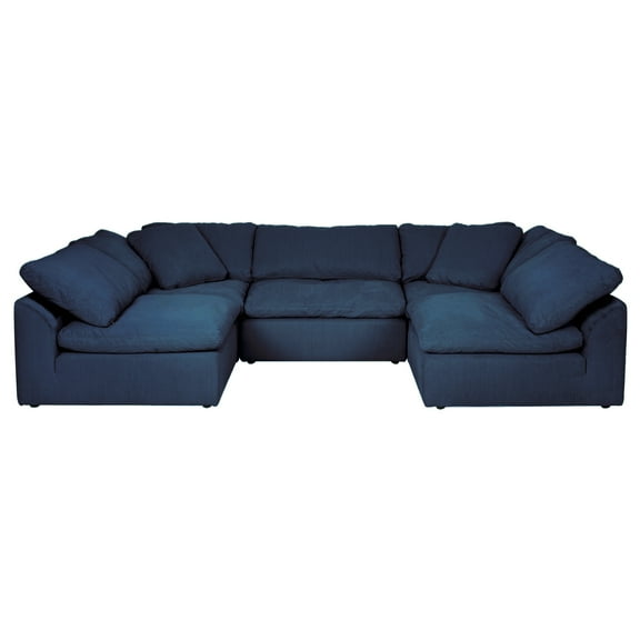 Puff 5 Pc Slipcovered Modular Sectional Sofa Performance Fabric Navy Blue