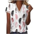 thumbnail image 2 of Hauts d'Été pour Femmes Mode Blouse Décontractée à Manches Courtes en Dentelle à Col en V Patchwork d'Été pour Femmes Blouses Habillées en Liquidation, 2 of 5