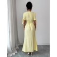 thumbnail image 2 of Pale Yellow Summer Womens Solid Round Neck Petal Sleeve Elegant Maxi Dress, 2 of 7