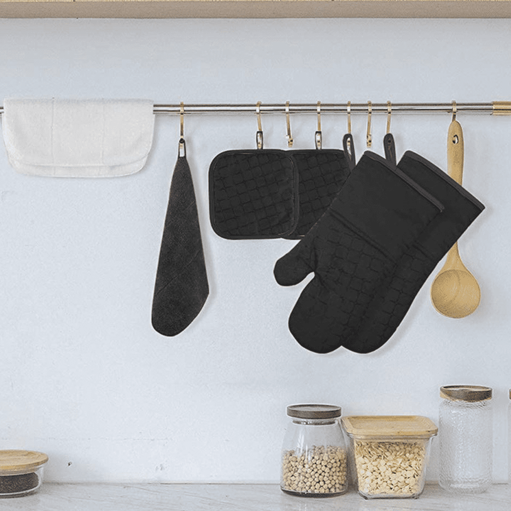 Qimh Oven Mitts and Pot Holders, 6 Pcs Kitchen Oven Mitts Set with Towels,  High Heat Resistant 500℉ Extra Long Non-Slip Silicone Surface Oven Gloves  for Baking, Cooking, BBQ - Yahoo Shopping