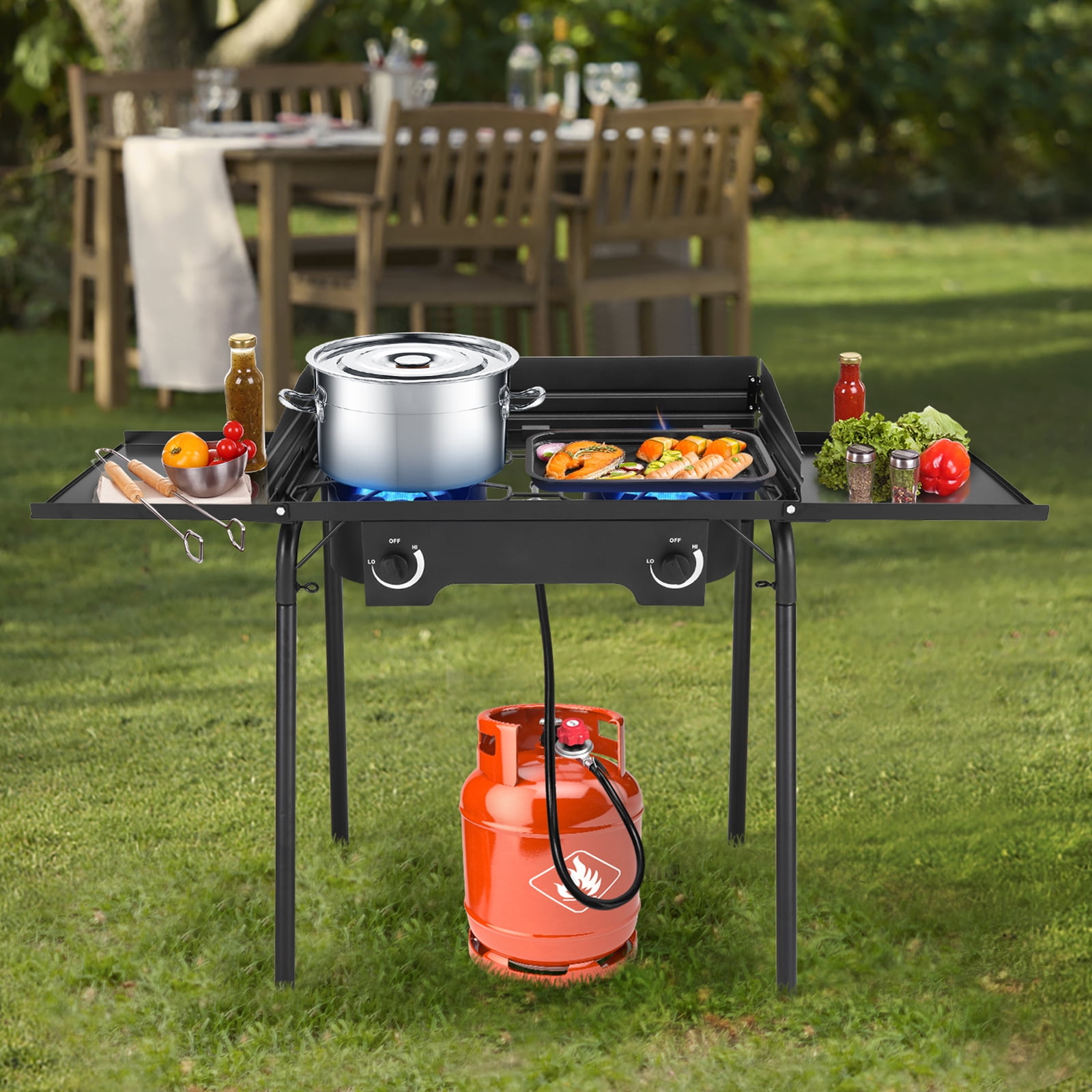 UBesGoo 2 Burner Propane Camping Stove with Wind Panels