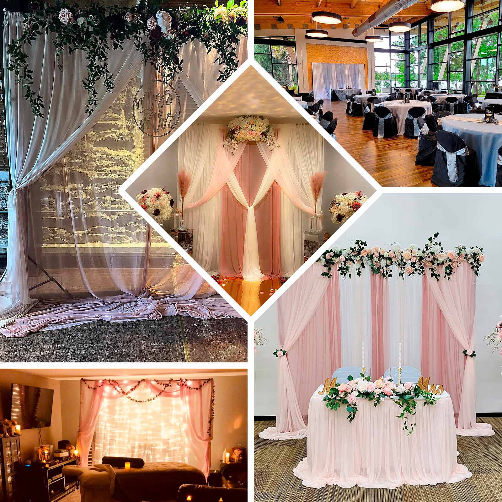 Efavormart 10ftx10ft Dusty Blue Dual Layered Polyester Sheer Chiffon Backdrop Curtains With Rod Pockets