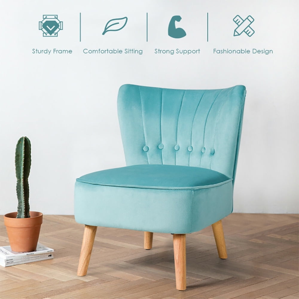 Finihen Velvet Accent Chair, Armless Accent Chair Tufted Velvet Leisure Chair, Thickly Padded, Armless Wingback Club Chairs for Living Room, Bedroom, Green