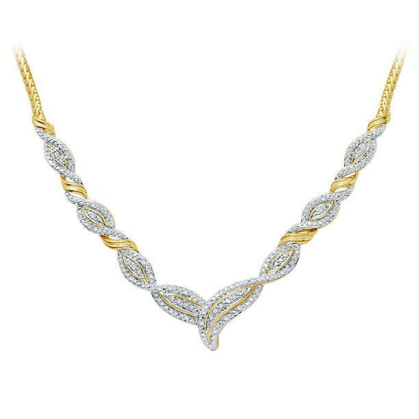 Genuine 0.33 Ctw Natural Diamond Accent Twisted Necklace In 14K Yellow Gold  Plated