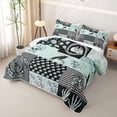 thumbnail image 3 of Castle Fairy Gothic Crow Skull Flowers Quilt King,Butterfly Heart Geometric Patchwork King Coverlet Set,Teal Black, 3 of 7