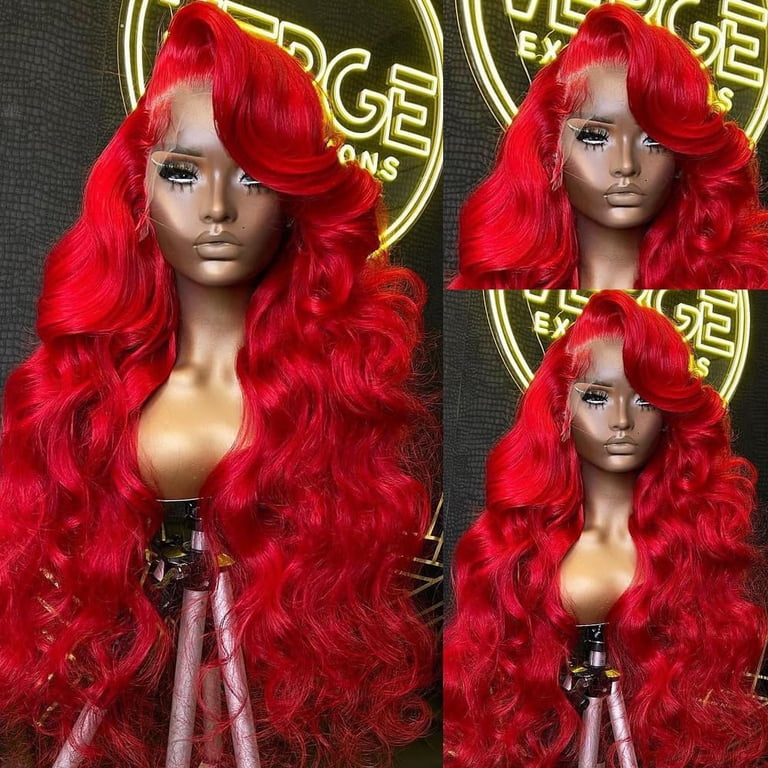 24 Inch Red Wig Human Hair 13x4 HD Lace Front Wigs Human  display picture 1