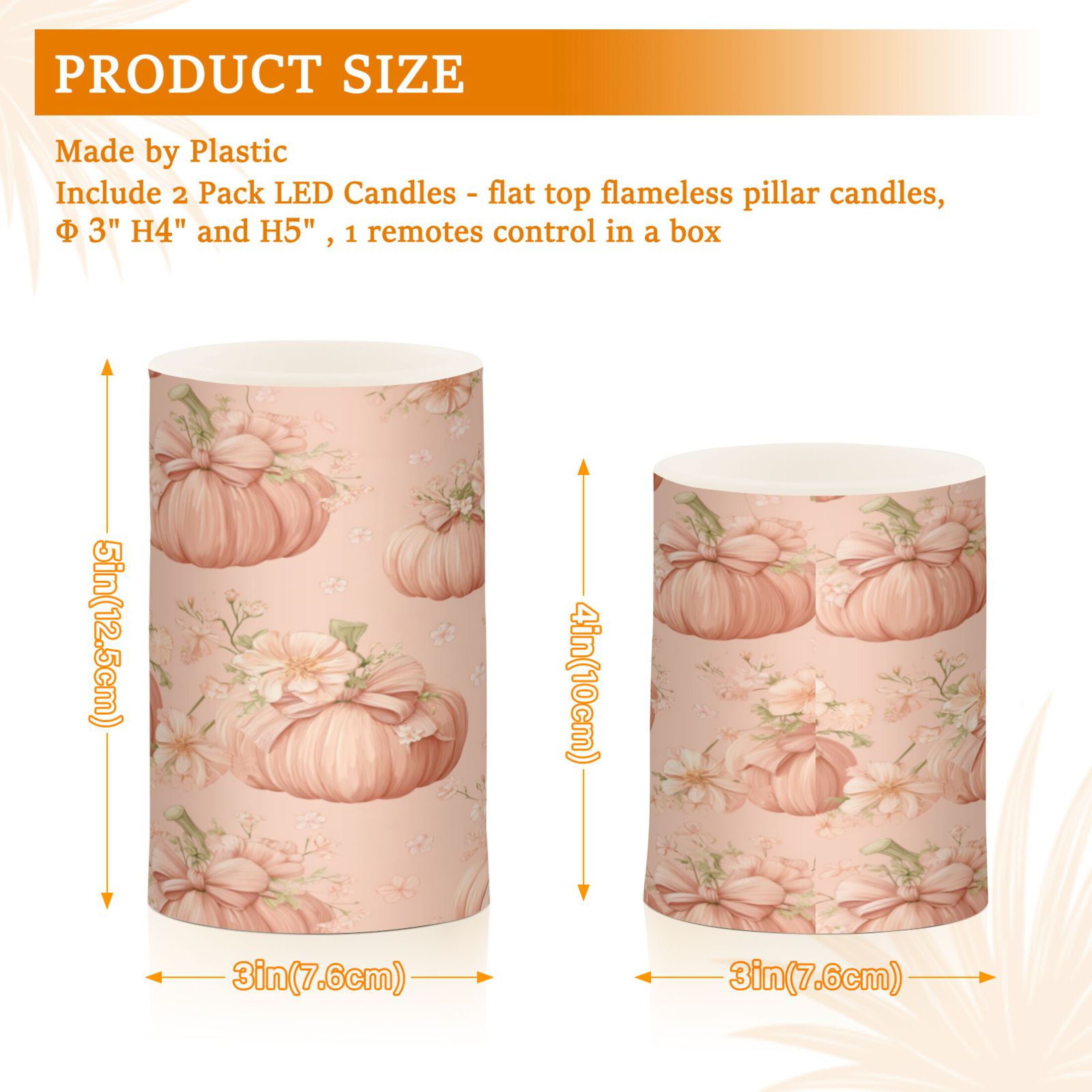 2 PCS Flameless Candles with Remote Timer LED Battery Operated Flickering Candle Light for Wedding Table Home Decoration Gifts Pastel Pink Pumpkins and Flowers