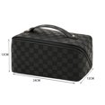 thumbnail image 2 of Bolsa de maquillaje con forma de almohada a cuadros, bolsa de lavado impermeable portátil de gran capacidad, bolsa de almacenamiento de viaje (color: Negro), 2 of 5