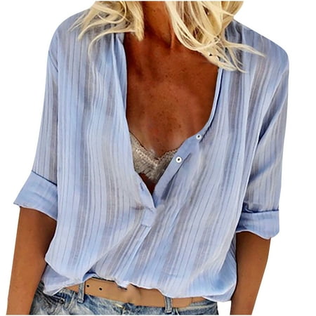 

Long Sleeve Shirts for Women Womens Long Sleeve Tops Women s Long Sleeve Trendy Leisure Button Plain Color T-Shirt Top Blouse Workout Tops Workout Tank Tops for Women Clearance Blue S