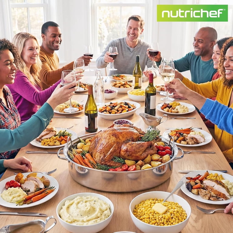 NutriChef Oval Stainless Steel Roasting Pan With Lid & Rack photo 8
