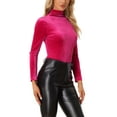 thumbnail image 4 of INSPIRE CHIC Chemise à Manches Longues pour Femme Col Montant en Velours Extensible Col Roulé Blouse Basique Hauts Rose Vif TP, 4 of 5