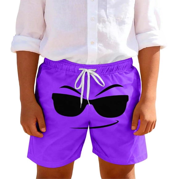 Niños Pequeños Pantalones de Natación de Color Sólido Impresión Linda de la Expresión Pantalones Cortos de Natación para los Niños, Bolsillo Transpirable Fondo para la Playa de Verano