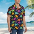 thumbnail image 3 of Balery Colorful Dinosaur Camisas hawaianas de manga corta para hombre, camisas playeras de corte holgado, camisas de vacaciones con botones,Small, 3 of 7