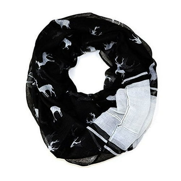Deer Animal Print Soft Infinity Loop Scarf (Black)