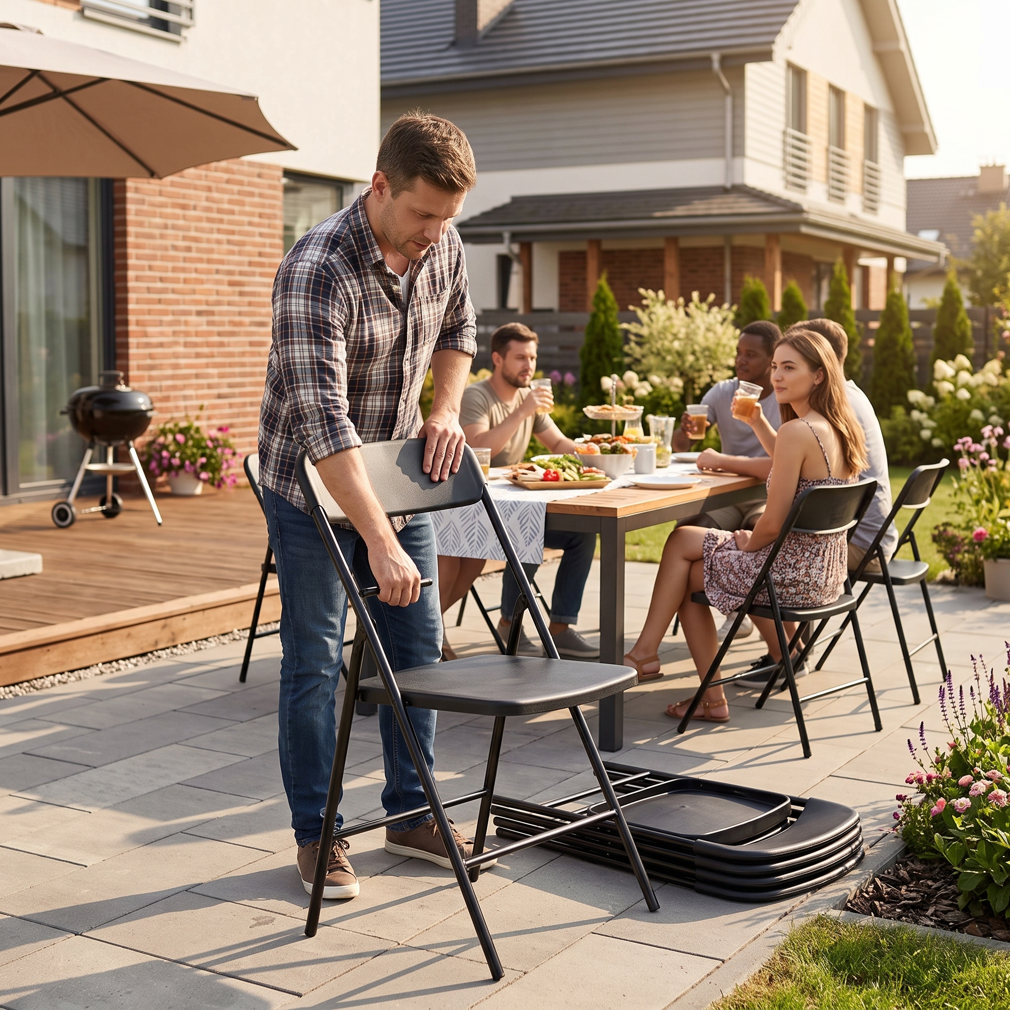 4-Pack Folding Chairs, PP Cushion, Heavy-Duty Steel, 350 LBS Capacity, Stackable, No Assembly