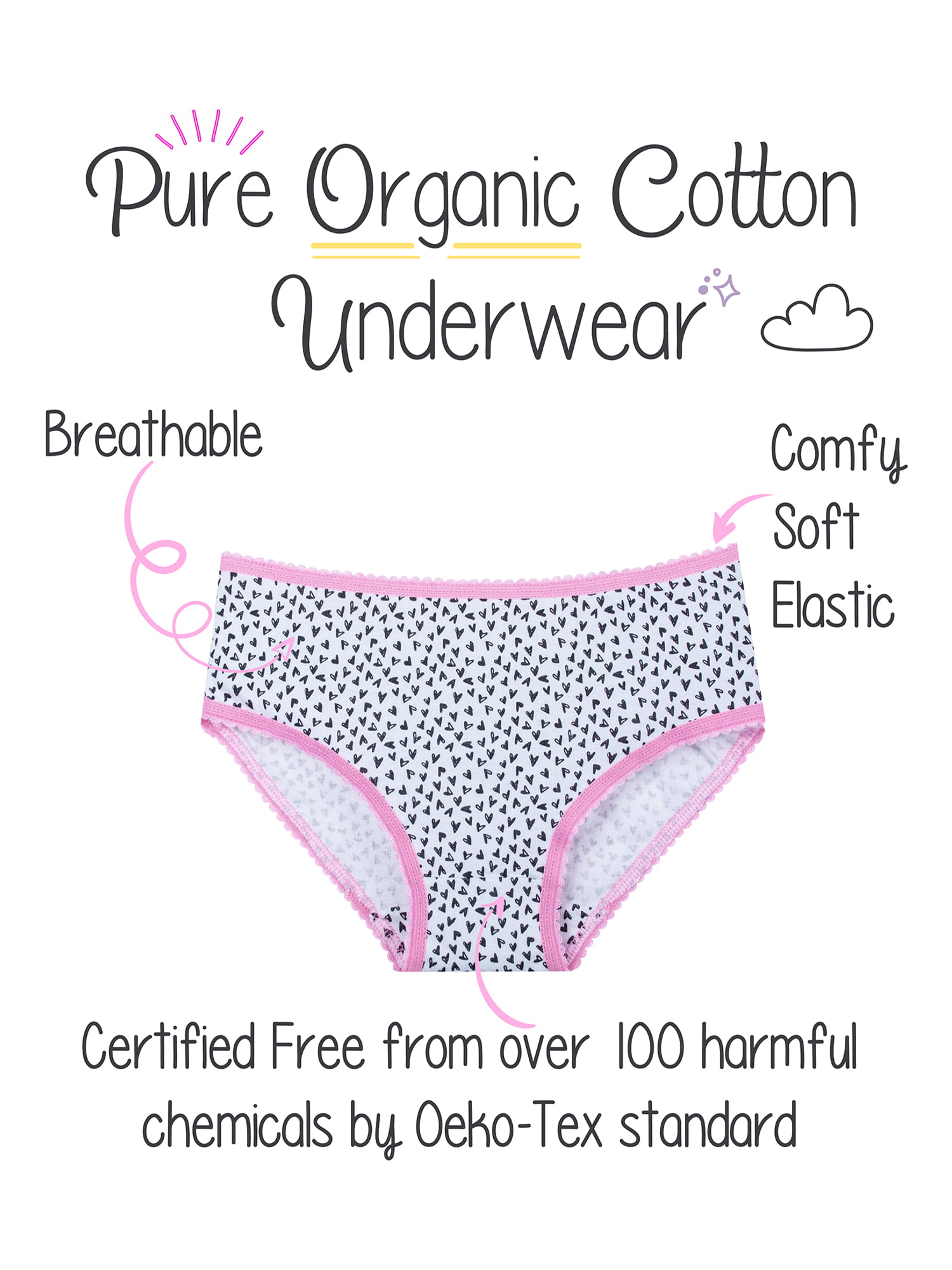Little Star Organic Girls Briefs Panty, 10 Pk, Size 4-14 