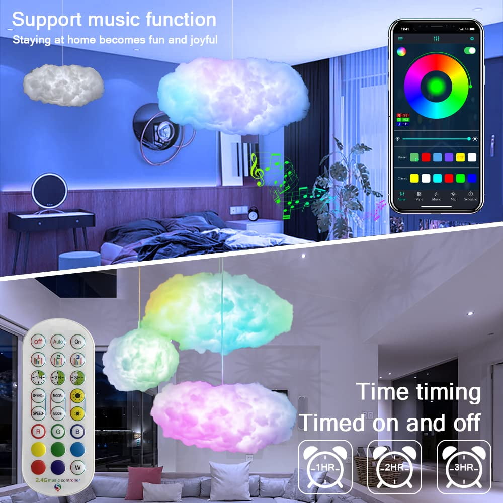 Tetou Cloud Lightning Light 23.6 inches Modern Multicolor Music Sync 2-Lights Wireless USB-Powered