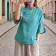 thumbnail image 1 of TaTaai Elegant Embroidered Color-Blocking Blouse, Women's Silky Chinese Collar Top, Soft Short Sleeve Button Shirt for Casual Daily Wear and Stylish Home Occasions Gift, 1 of 7