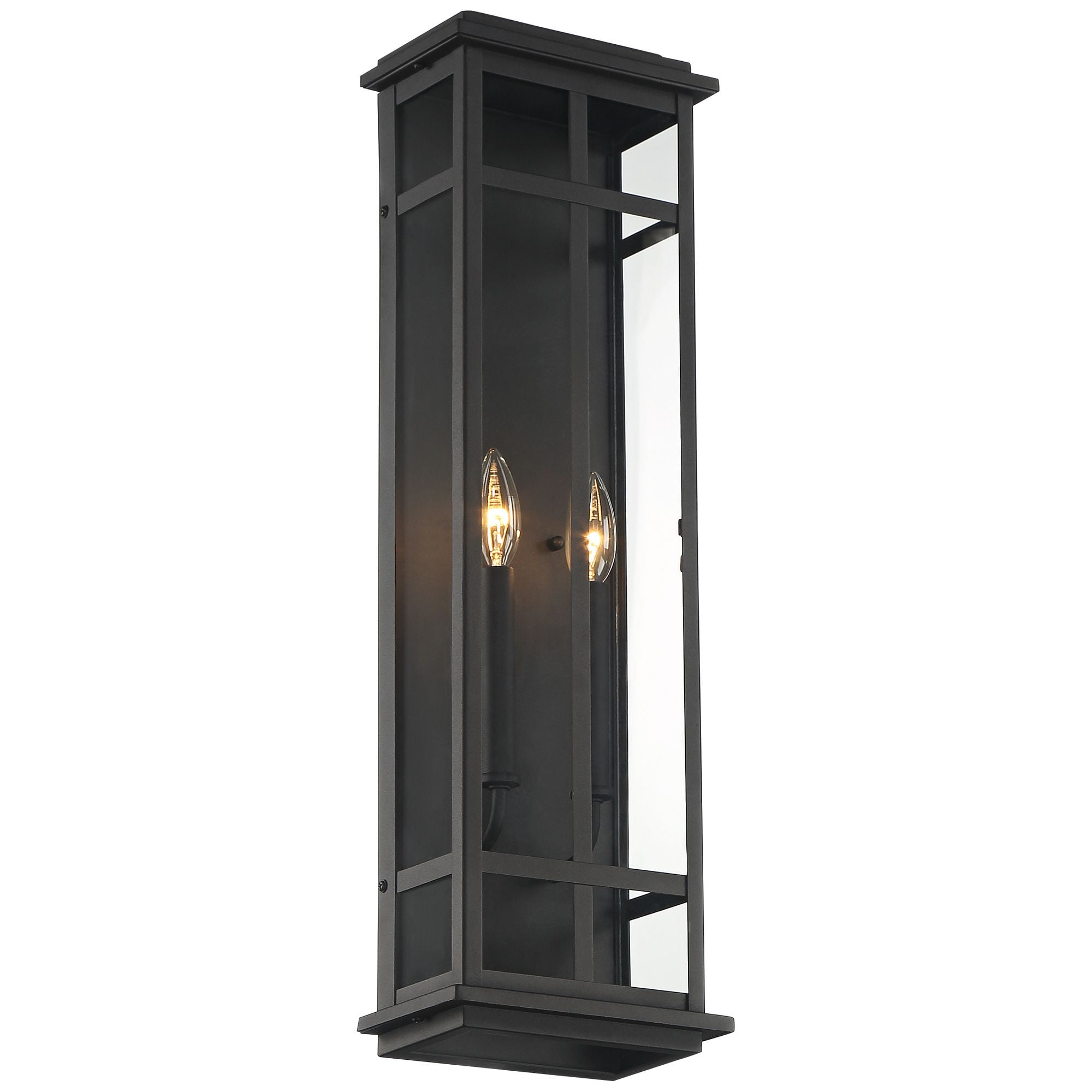 Possini Euro Design Metrix 26" High Farmhouse Rustic Rectangular Outdoor Wall Light Fixture Mount Porch 2-Light Black Glass Shade