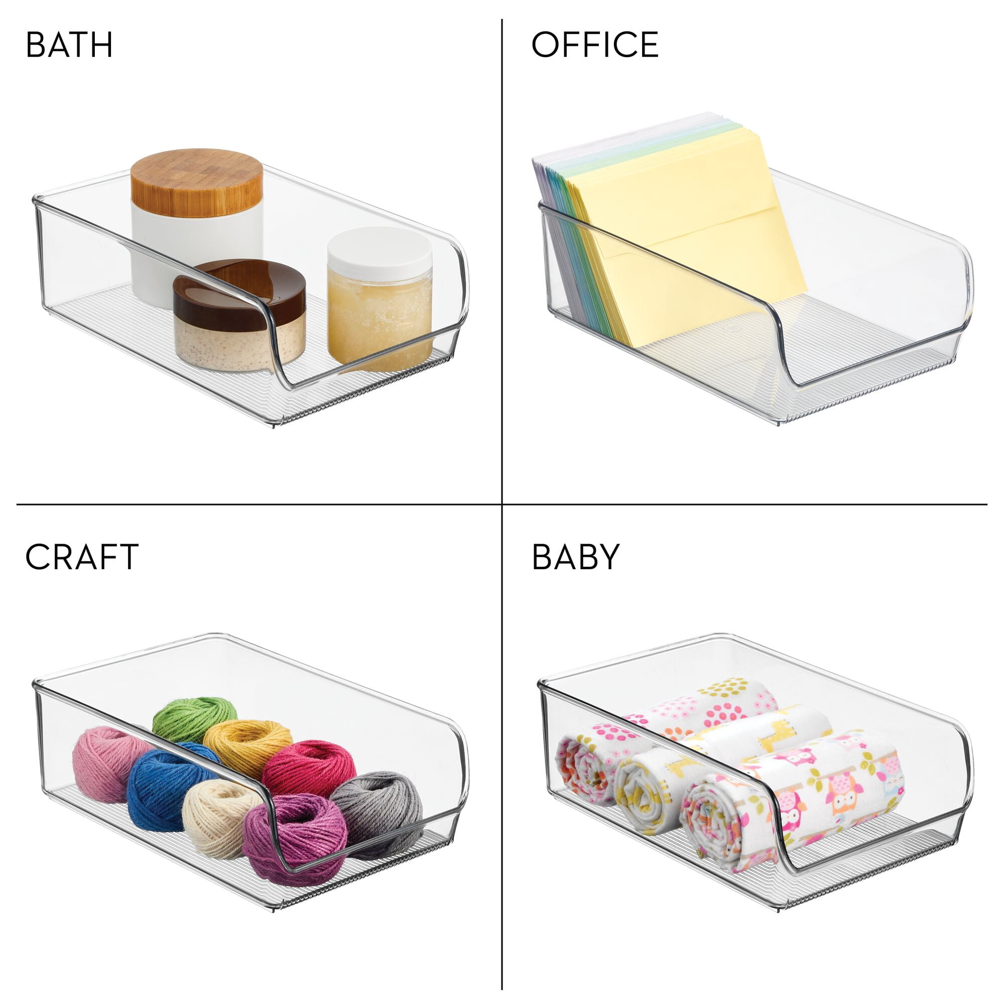 iDesign Pantry Organizer Bins for Cabinets or Fridge - Set of 4 - Clear
