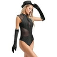 thumbnail image 2 of TiaoBug Women's Figure Skating Performance Dance Costume Sleeveless Rhinestones Bodysuit with Gloves Hat Black L, 2 of 7