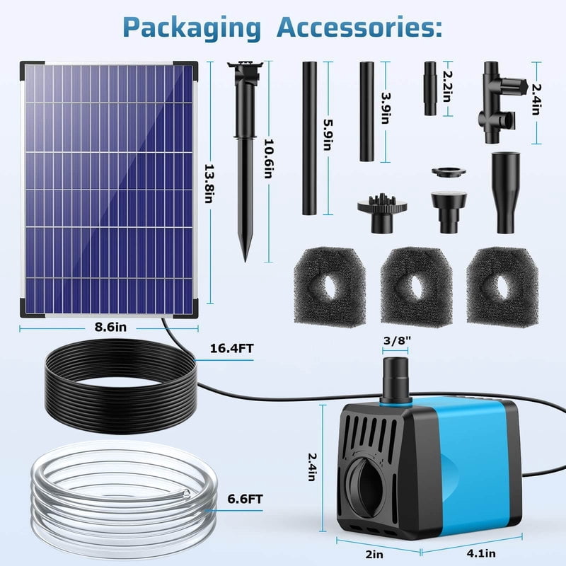 POPOSOAP 10W 120GPH Solar Water Fountain Pump Kit with 4 Sprayers(Blue)