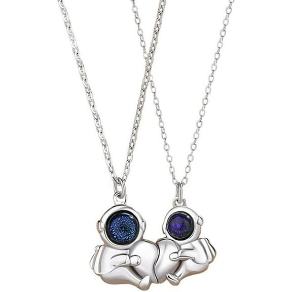 Moon Astronaut Pendant Necklace for Women Silver Plated Unisex Adjustable Link Chain Cute Charm Couple Friends Necklaces Unique Birthday Valentine Jewelry Souvenir Gift
