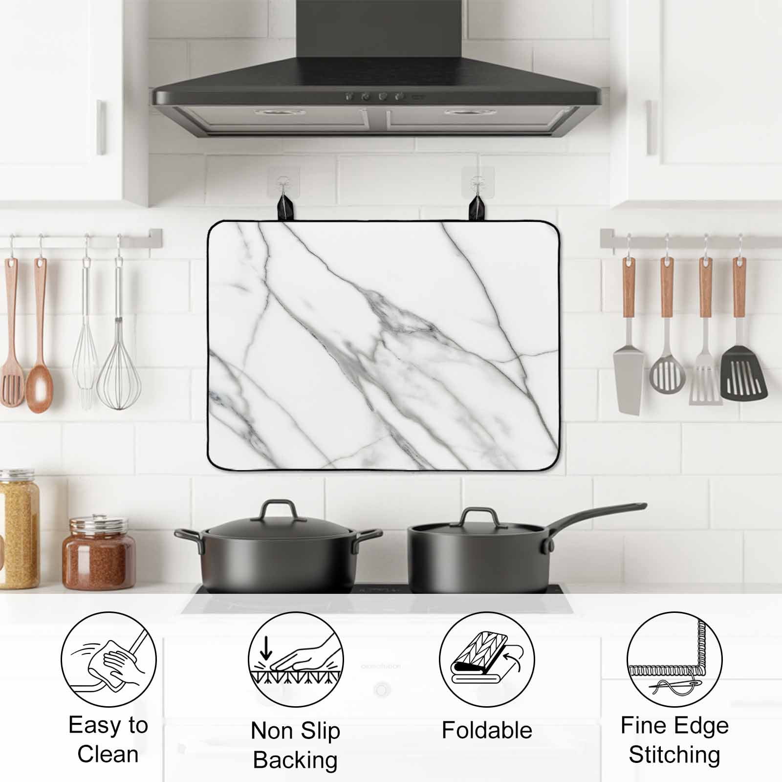 Marble White Stove Top Cover for Electric Stove, Heat-proof & Non Slip Glass Top Stove Cover Protector, Ombre Grey Modern Minimalist Kitchen Flat Cooktop Rubber Mat 24x21 Inches