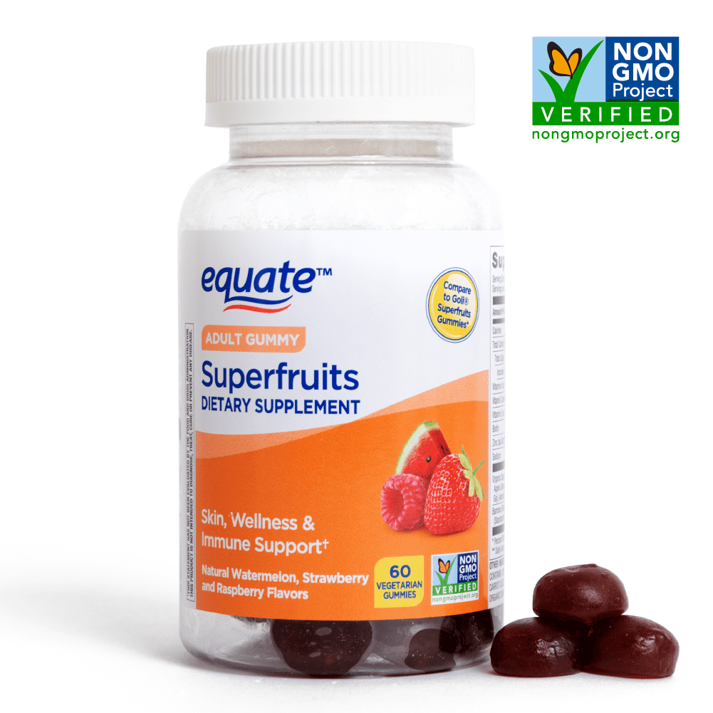 Equate Superfruits Vegetarian Gummy Supplement for Skin and Immune Support, 60 Count