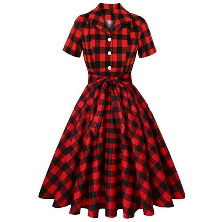 

Dress for Women 2022 Summer Dress Women Retro Paild Print Short Sleeve Slim Bandage Lapel Buttons Vintage Dress Summer Dresses for Women 2022 Summer Dresses for Women on Clearance Red 2XL