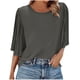 thumbnail image 1 of Camisa de Manga Corta de Botón de Mujer Blusa de Gasa de Color Sólido con Mangas Plisadas Y Cuello Redondo, Diseño de Botón Trasero de Moda para el Uso Diario, 1 of 9