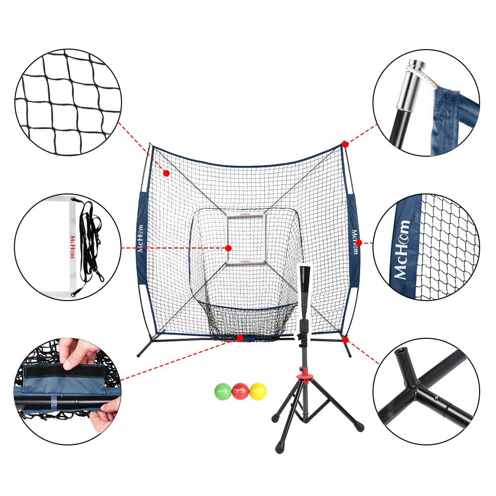 3 Weighted Balls McHom 7 x 7 Baseball /& Softball Net Set with Travel Tee Collapsible and Portable Strike Zone /& Carry Bag for Hitting /& Pitching Practice