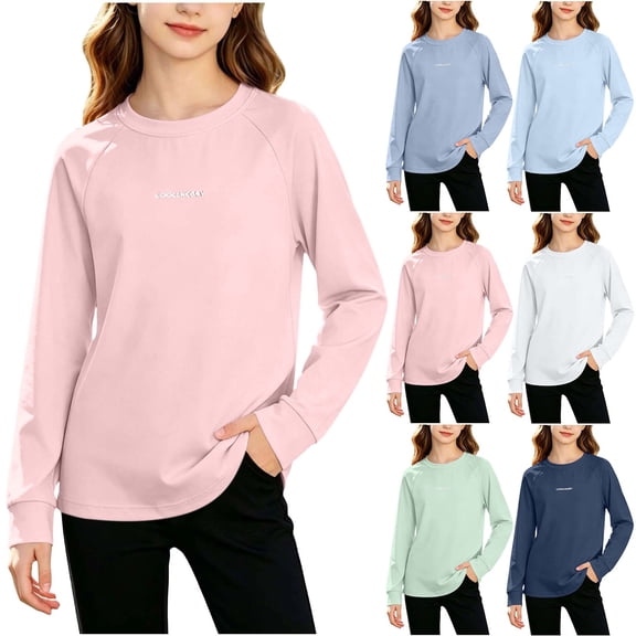 ITSAME Girls Long Sleeve Shirt Crew Neck Ragalan Sleeve Active Fit Kids Casual Athletic Tops Navy Size 16