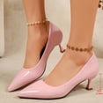thumbnail image 4 of Womens Pink Pointed Toe Pumps Chunky Heels Comfortable Work & Wedding Guest Shoes Glossy Synthetic Block Heels 2.5 Inch,Size 6, 4 of 9