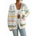 thumbnail image 2 of Women'S Open Front Colorful Striped Drop Shoulder Oversized Cardigan Sweater Apricot S, 2 of 9