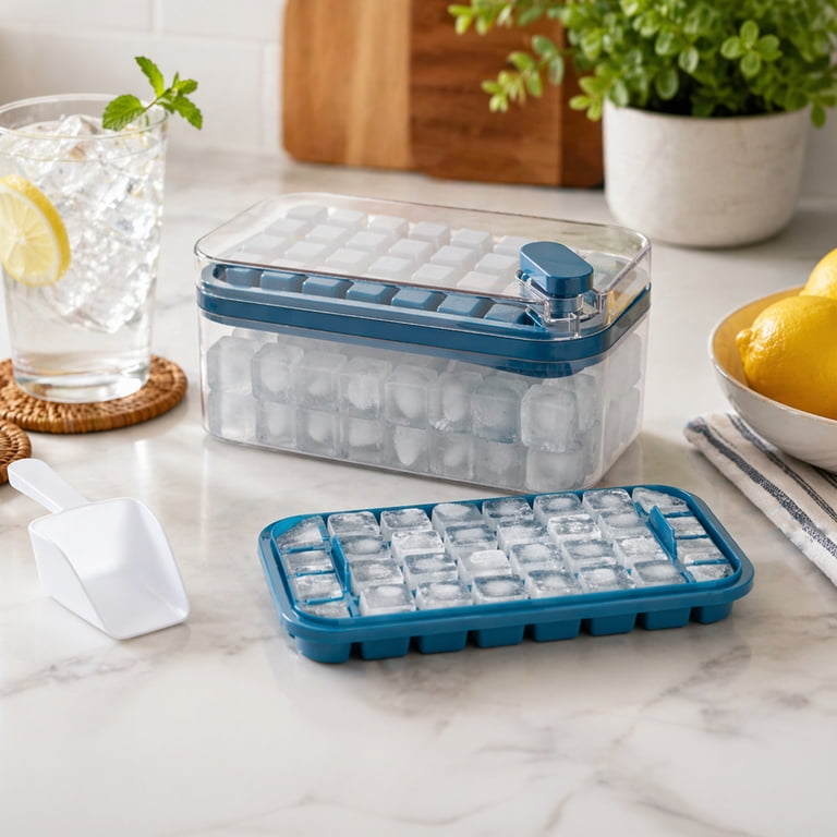 Mainstays 4-Piece Ice Cube Tray Set with Bin and Scoop for Freezer