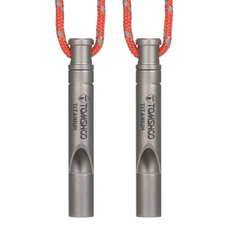Anself 2pcs Ultralight Titanium Emergency Whistle with Cord Outdoor Survival Camping Hiking Exploring