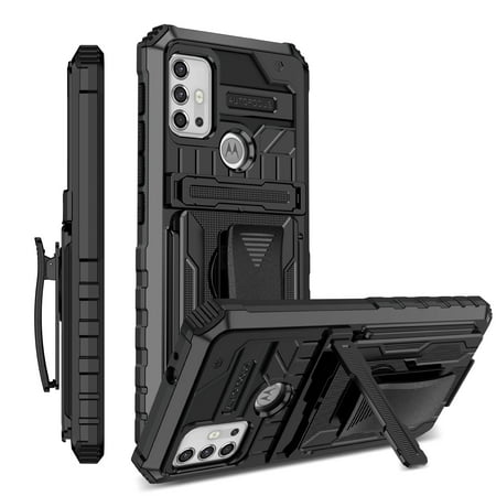 for Motorola Moto G30 Case - Heavy Duty Phone Holster with Belt Clip | with Kickstand | Shockproof, Dual Layer Protective | Drop Protection Hybrid Case for Motorola Moto G30,Black